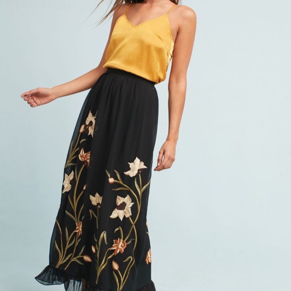 Varun Bahl Flounced Embroidered Floral Maxi Skirt